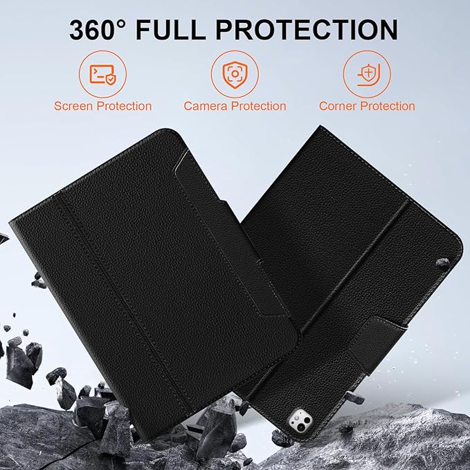 for iPad Pro 13 inch Case (M4) 2024 Release, Premium Leather Folio Cover with Auto Wake/Sleep, Apple Pencil Holder, Multi-Angle Stand & Secure Buckle Closure - Black
