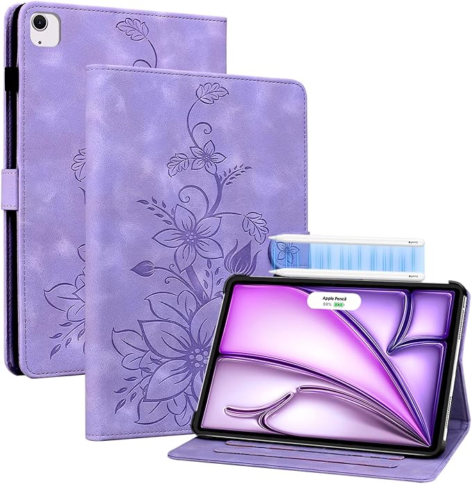 Case for iPad Air 13 Inch M4/M3/M2 (2026/2025/2024), Auto Wake/Sleep Supports Pencil Pro and Pencil(USB-C) Magnetic Multi-Angle Viewing Clasp Cover, Purple
