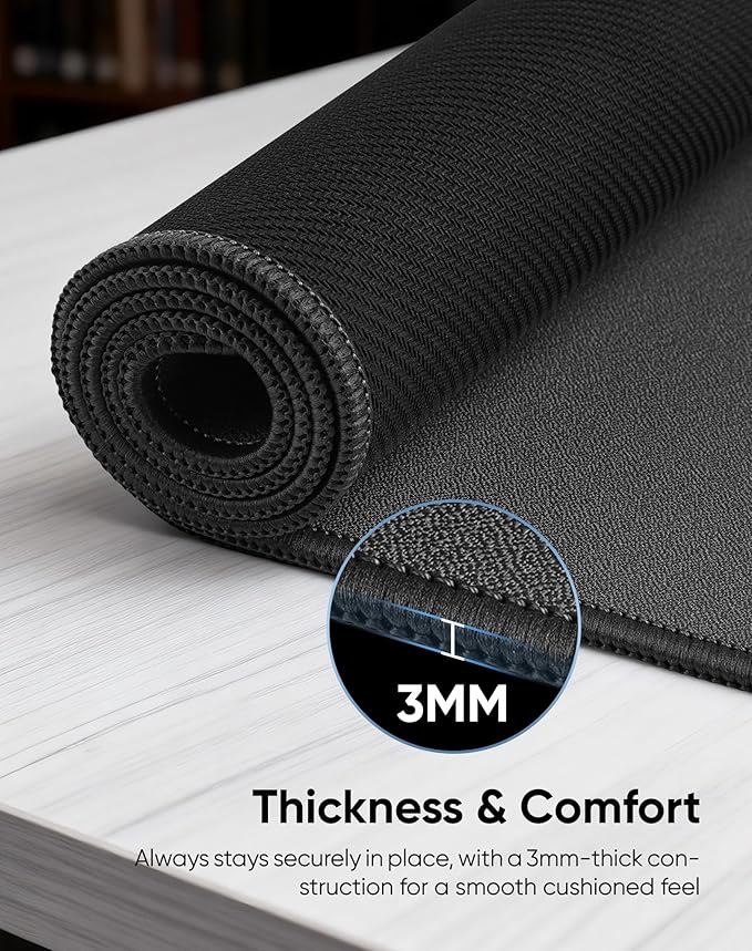 Reniteco Waterproof Large Gaming Mouse Pad with Durable Stitched Edges, Non-Slip Rubber Base, Grainy Jacquard Mouse Mat Desk Pad for Home Office Gaming, 35.4''x15.7''x0.12'', Matte Black