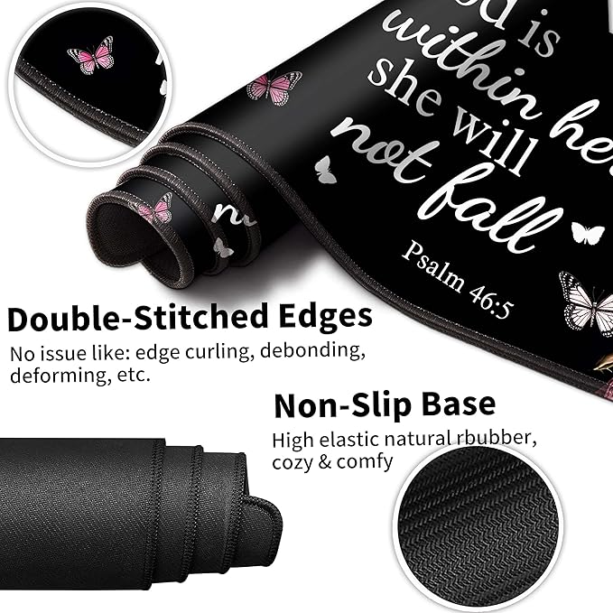 Large Gaming Mouse Pad Set 35.4 x 15.7 with Keyboard Wrist Rest, Wrist Support, and Coaster Memory Foam Smooth Desk Pad Mousepad for Home Office School - Floral Bible