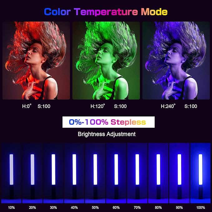 2 Pack RGB LED Video Light Wand Stick, Photography Studio Lighting Kits with Tripod & Remote Control, Dimmable Photography Light Wand 36 Colors 2500K-6500K