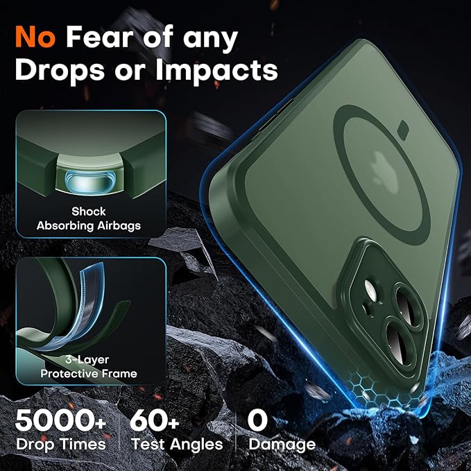 TOCOL for Phone 12 Case, Compatible with Magsafe Charger, Full Camera Protection, Drop Protection, Translucent Matte Phone Case for iPhone 12 6.1 inch (Alpine Green)