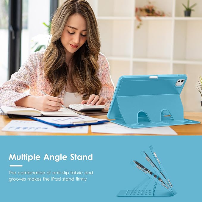 VIKESI Case for iPad Pro 11 inch (M5/M4) 2025/2024,Multiple Angles Magnetic Stand Cover,Shockproof Back,Pencil Holder,and Auto Sleep/Wake,Sky Blue