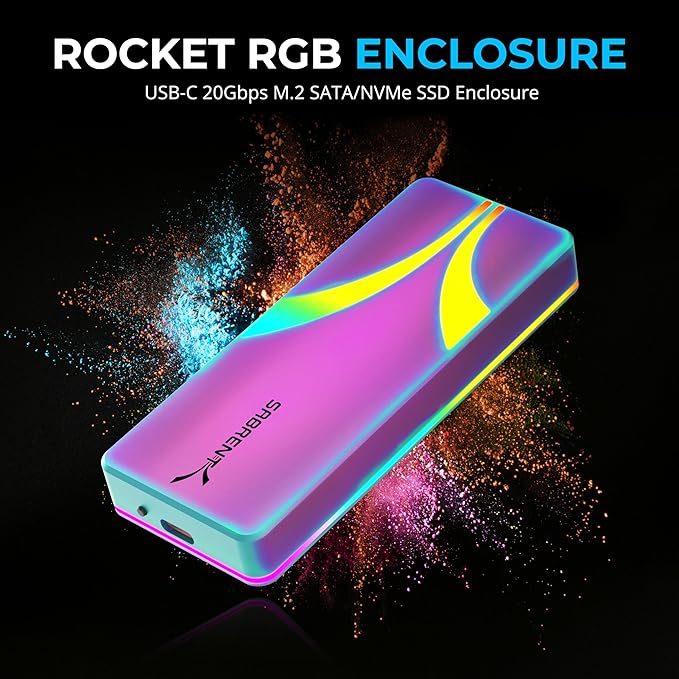 SABRENT Rocket RGB USB C 20Gbps M.2 SATA/NVMe SSD Enclosure - Special Edition (EC-RGBC)
