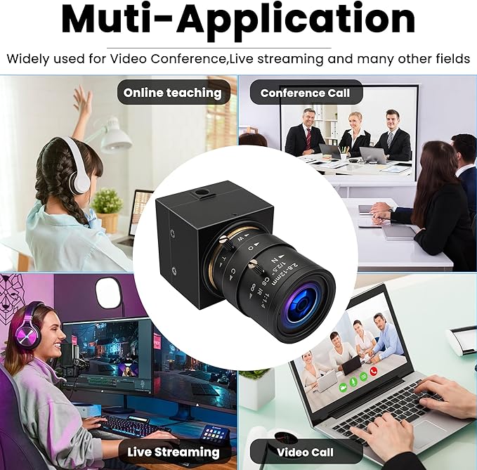 UHD 4K 30fps 2.8-12mm Varifocal Zoom Lens Mini Webcam, Plug and Play, Low Power Consumption USB Camera, Support OPENCV for Windows/Linux/Raspberry Pi/Mac