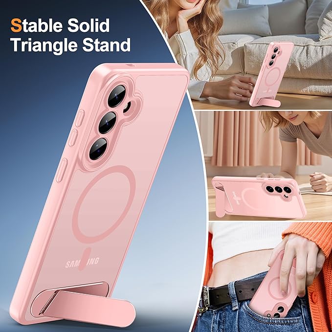 Magnetic for Samsung Galaxy S26+ Plus Case, [Compatible with MagSafe][Full Camera Protection][Built-in Invisible Kickstand] Translucent Matte Phone Case for S26 Plus 6.7" - Pink