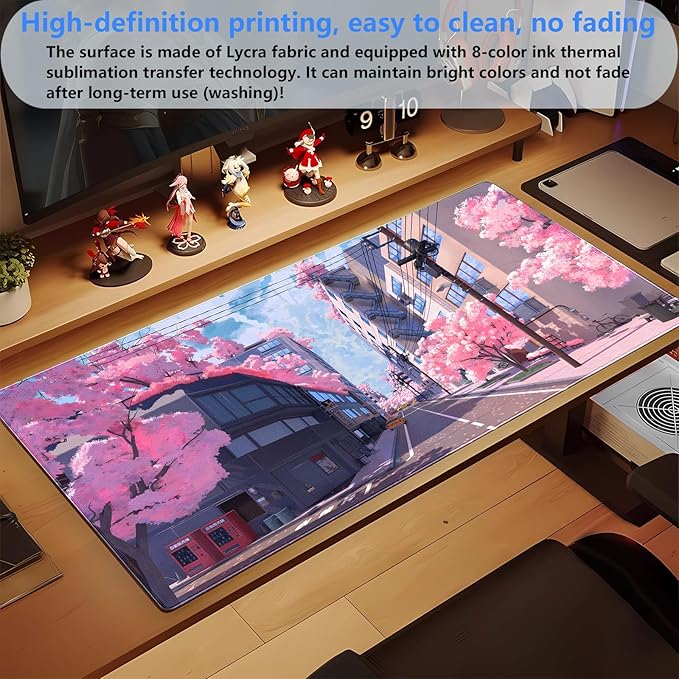 Japanese Cherry Blossom Mouse Pad, Pink Cute Desk Mat Extended XL Large Full Desk Gaming Mousepad 31.5''X15.7'' Computer Laptop Desk Pad Keyboard and Mouse Mat for Office Desktop Decoration
