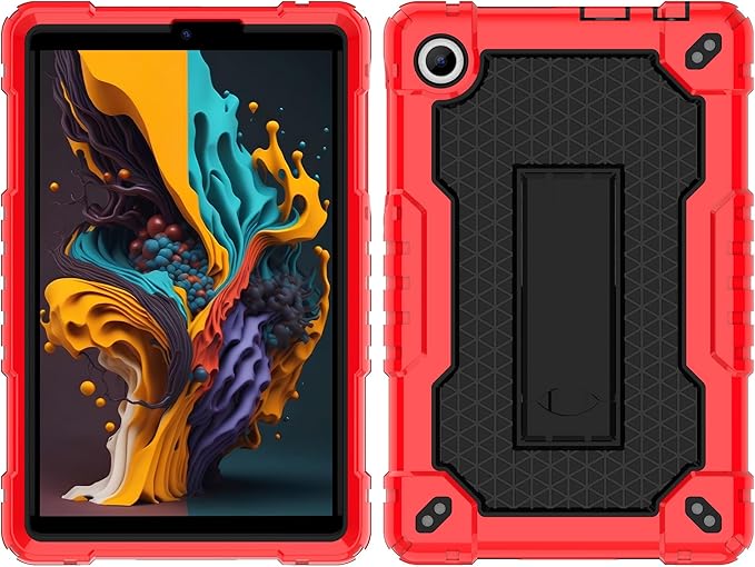 Case for for AT&T Amigo Jr. Tab 8 inch Tablet 9136K - [Built-in Kickstand] Anti Slip Kids Friendly Shockproof Silicone Protective Cover (Red/Black)