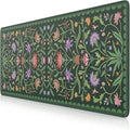 iLeadon Desk Mat for Keyboard and Mouse, Large Floral Computer Cover Mats with Smooth Lycra Surface,Full Desk Mouse Pad for Laptop,Keyboard Mat for Office,Home, Dark Green