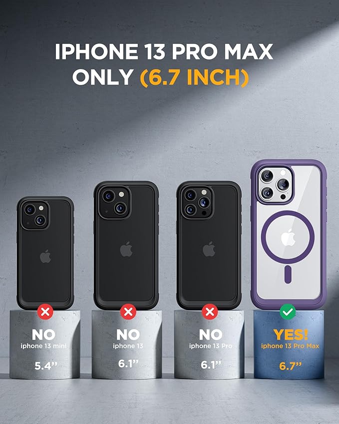 Miracase Magnetic for iPhone 13 Pro Max Case 6.7 inch, (Compatible with MagSafe) Upgrade Full-Body Clear Phone Bumper Case with Built-in 9H Tempered Glass Screen Protector, Magnetic Purple