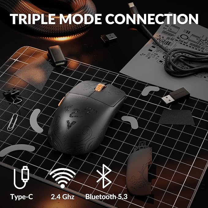 Keychron G3 8K Carbon Fiber Wireless Gaming Mouse, 30000 DPI - PAW 3950 Sensor, 47±3g Ultra-Lightweight, Wired/BT/2.4GHz, 160Hr Battery Life, 5 Programmable Buttons, Windows/Mac/Linux - Black