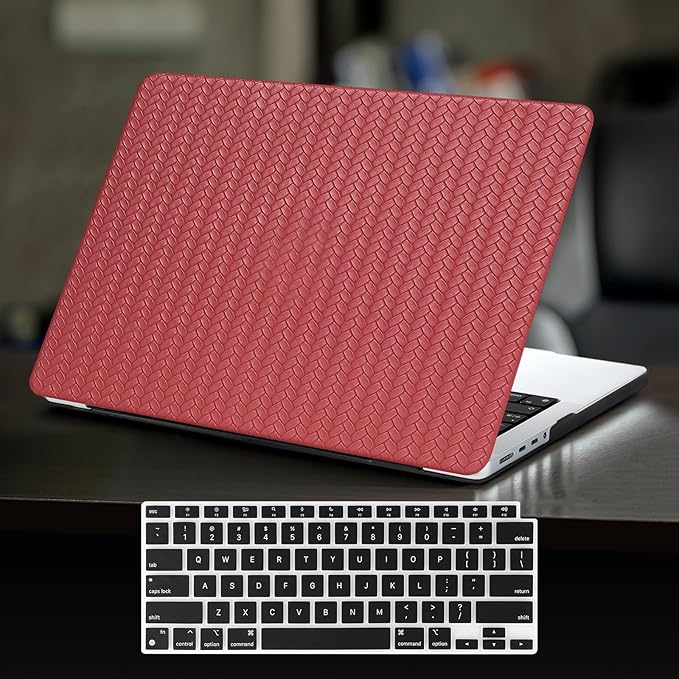 DTangLsm for MacBook Pro 13 inch Case 2026-2016 M2 M1 A2338 A2289 A2251 A2159 A1989 A1706 A1708, Woven Textured Leather Hard Cover for MacBook Pro 13 Case + Keyboard Cover, Has Logo Cutout, Burgandy