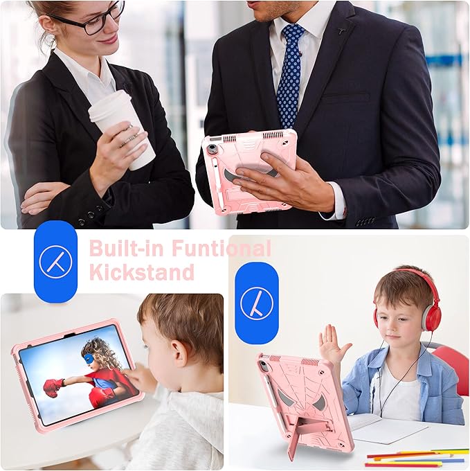 Dteck for iPad Air (3rd Generation) 2019/iPad Pro (2017 Release) Hard Shell Case 10.5" with Kickstand, Shoulder Strap/Screen Protector Film/Stylus Included, Shockproof Cute Spider Kid's Cover, Pink