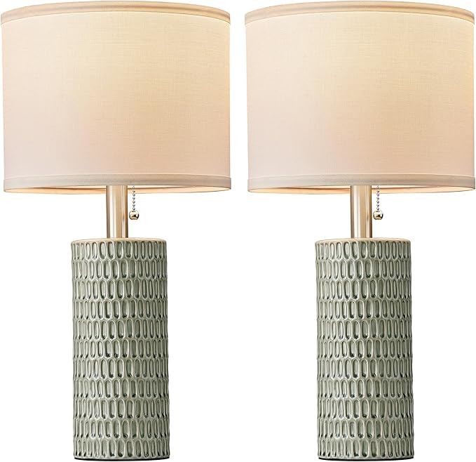 Reaketon Table Lamps for Living Room Set of 2, Ceramic Table Lamps for Bedroom, 20" Modern Lamps for Night Stands, Green