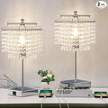 Luvkczc Crystal Table Lamp with Touch Control Set of 2, USB Bedside Table Lamp with USB C+A Ports, Dimmable Lamp with Crystal Shade for Bedroom, Living Room, 6W LED Bulb Included