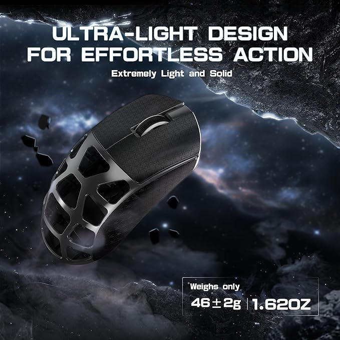 FELICON x Attack Shark R3 Magnesium Alloy Wireless Gaming Mouse, 46g Ultra-Lightweight Skeletal Shell, PAW3395 26K DPI, 8K Polling, Tri-Mode 2.4G/BT/Wired, for PC Mac Laptop - Gray & Griptape