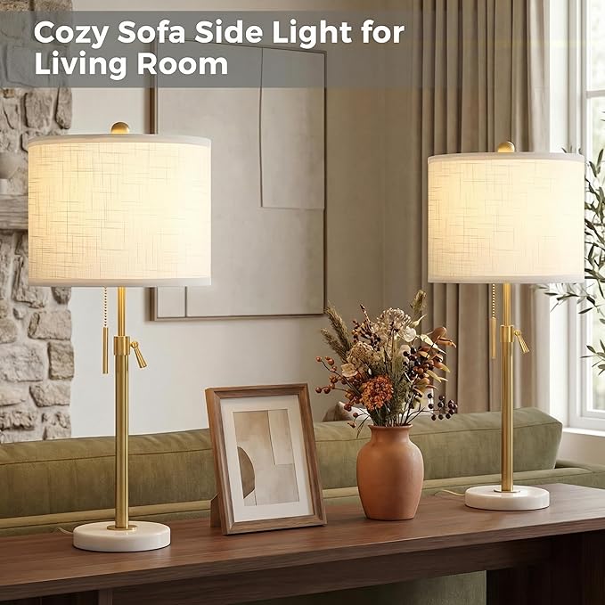Qingmiao Gold Table Lamps Set of 2, 22" to 30" Adjustable Nightstand Lamps for Bedroom, Dimmable End Table Lamps for Living Room Console Entry Farmhouse Home Decor, New House Warming Gifts