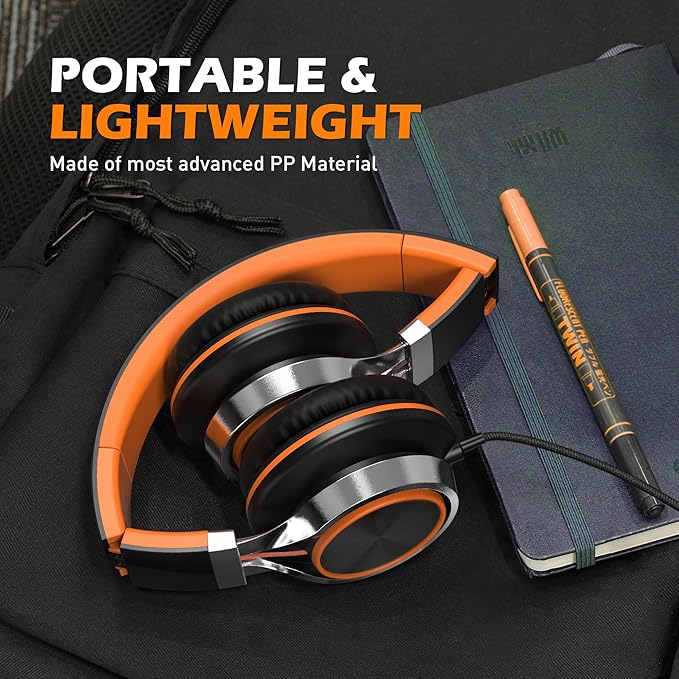 AILIHEN Kids Headphones, Headphones Wired with Microphone and Volume Control Folding Stereo Corded On-Ear 3.5mm Headset for Boys Girl Cellphones Tablets Chromebook Laptop Computer (Black/Orange)