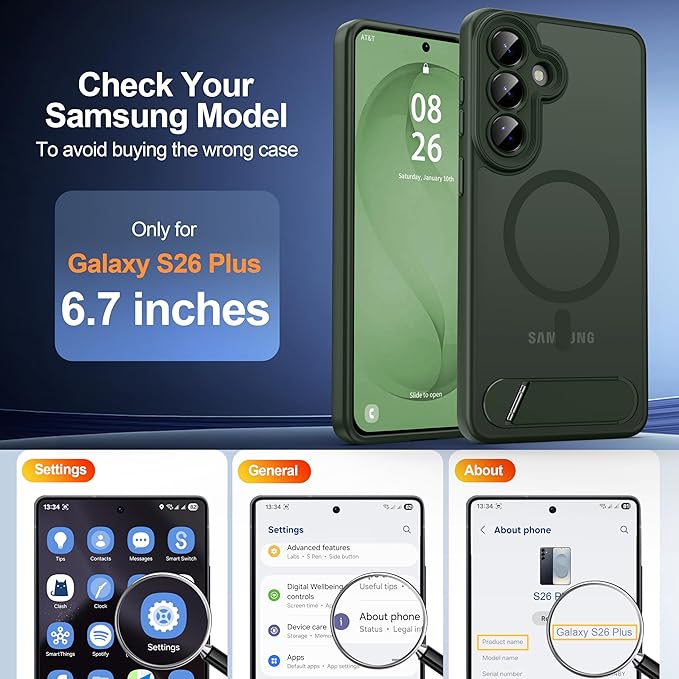 Magnetic for Samsung Galaxy S26+ Plus Case, [Compatible with MagSafe][Full Camera Protection][Built-in Invisible Kickstand] Translucent Matte Phone Case for S26 Plus 6.7" - Green