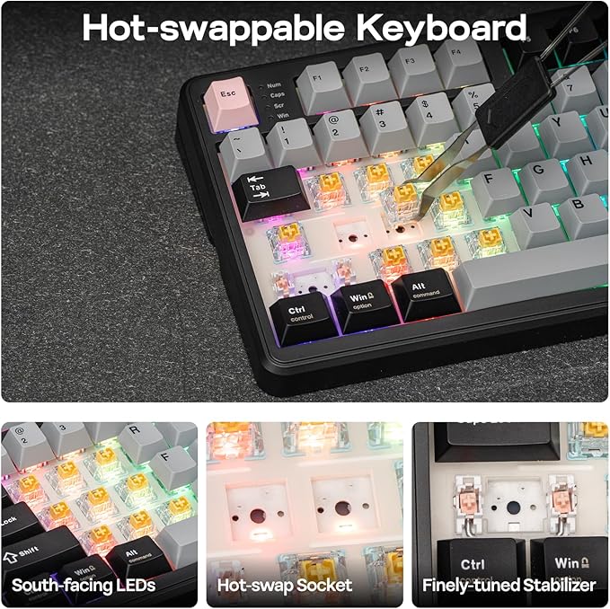 EPOMAKER TH99 PRO 96% Mechanical Keyboard with Screen & Knob, 10000mAh, 2.4Ghz/BT, Hot Swap, Custom Driver, RGB Backlight, PBT Keycap, Wireless Gaming Keyboard for PC/Mac (Black, Sea Salt Silent)