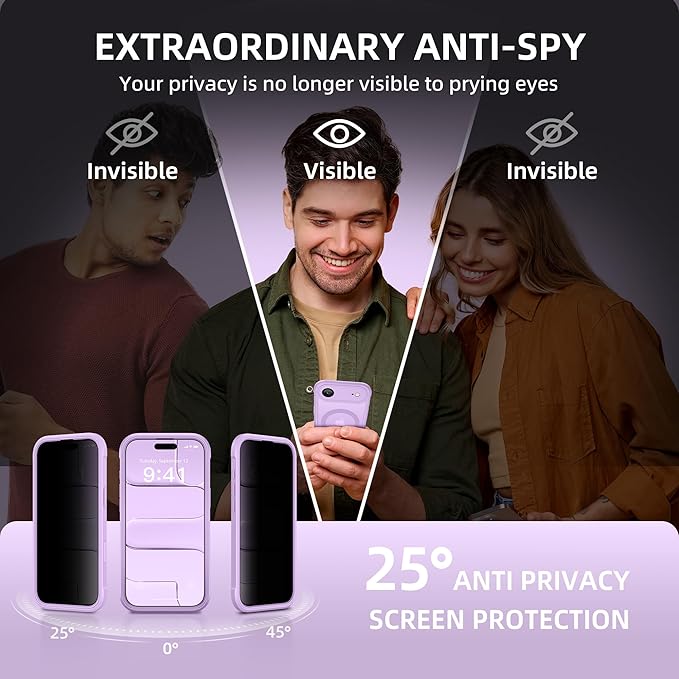 BERFY for iPhone Air Case, Compatible with MagSafe, Built-in Privacy Screen Protector, Camera Protection, Shockproof Full Body Phone Case 6.5", Translucent Purple