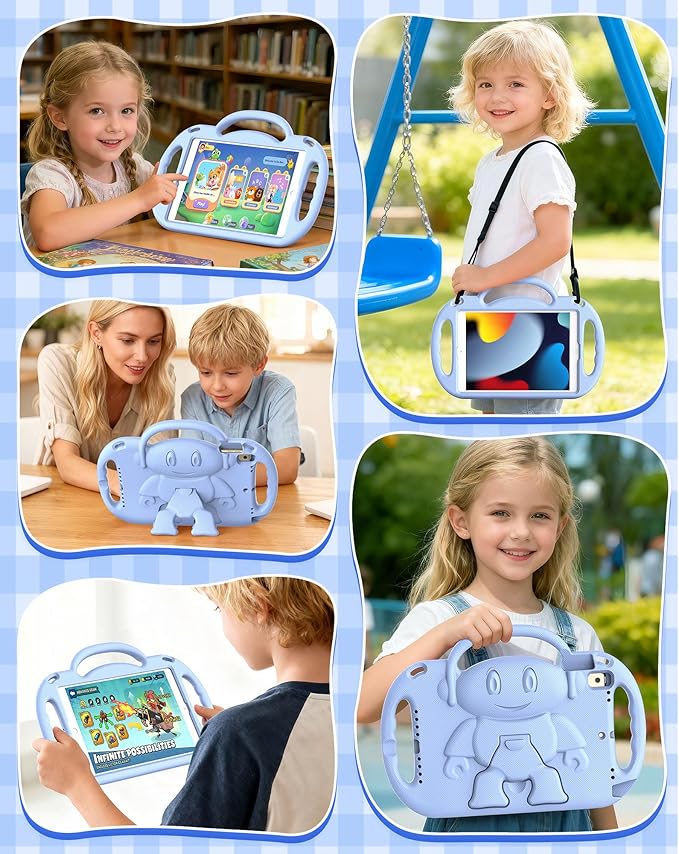 Kids Case for iPad 9th/8th/7th Generation (10.2 inch,2021/2020/2019), Kids Case for iPad Air 3rd Gen 10.5"/Pro 10.5, Durable Shockproof Cover with Shoulder Strap/Handle/Kickstand, Light Blue