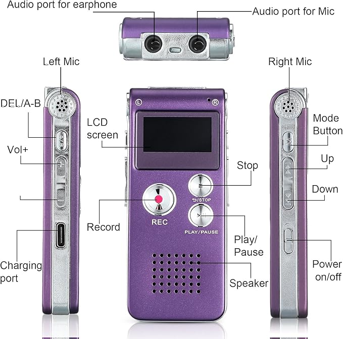 Tellegloww Ghost Hunting Equipment Paranormal Equipment for Ghost Hunting Digital EVP Voice Activated Recorder Rechargeable Recorder Device with Microphone, 8GB(Purple)