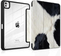 TWOLSKOO Case for iPad Pro 11-inch (M5 2025 / M4 2024), Clear Acrylic Back with TPU Bumper, Pencil Holder, Trifold Stand, Auto Sleep/Wake, Cow Print