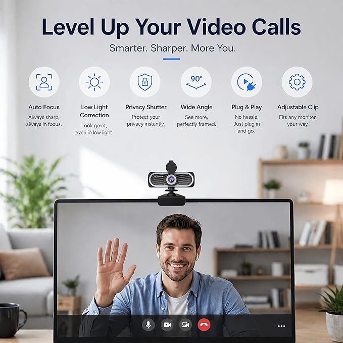 C65 4K Webcam for PC with Autofocus, USB Webcam with Dual Noise-Reducing Mic, Auto White Balance, Low Light Correction, Privacy Shutter, Tripod Included, Streaming Camera for Laptop Desktop Zoom Teams