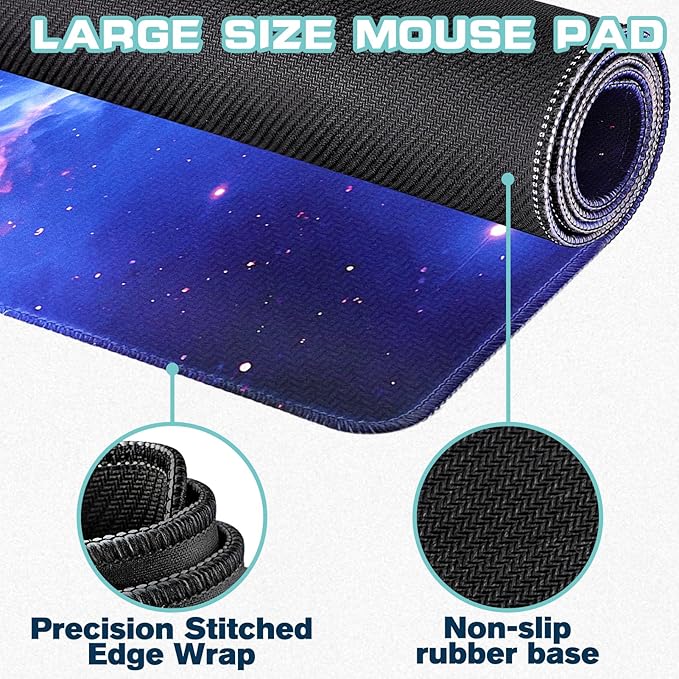 Mouse Pad Gaming - Desk Mat for Keyboard and Mouse - Purple Galaxy Space Large Mouse Pads for Desk, Gaming Mousepad with Non-Slip Base, Desks Pad (31.5" X 11.8") for Game, Office and Home