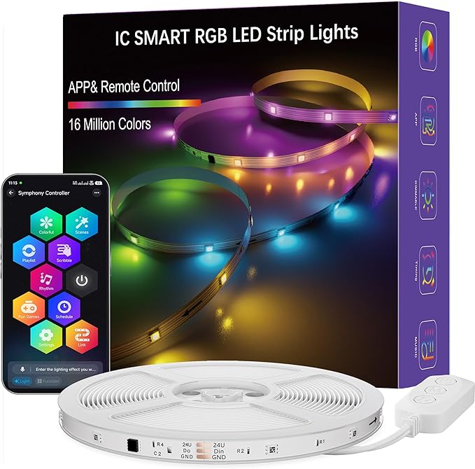 LED Strip Lights 65.6FT, Smart IC RGB Segmented DIY Color Changing, Rainbow Chasing Effects, WiFi App/Voice Control, Music Sync, Works with Alexa & Google Assistant, LED Lights for Bedroom Decor