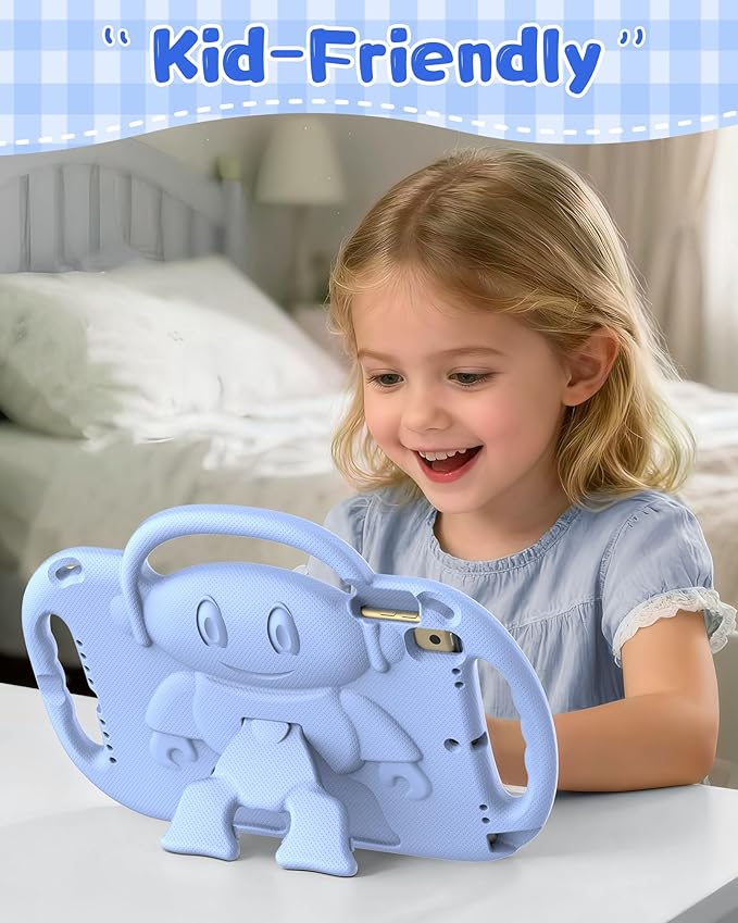 Kids Case for iPad 9th/8th/7th Generation (10.2 inch,2021/2020/2019), Kids Case for iPad Air 3rd Gen 10.5"/Pro 10.5, Durable Shockproof Cover with Shoulder Strap/Handle/Kickstand, Light Blue