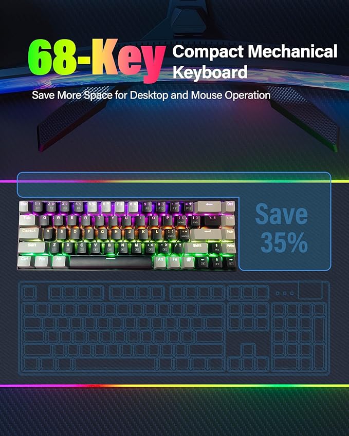 XUANGUI Full RGB Backlit Mechanical Keyboard Clicky Wired Computer Key Board, 65% Cute PC Gaming Keyboards Hot Swappable Rainbow Colorful Light Up Leyboard for Typist and Gamer, Work with Mac PS5 Xbox