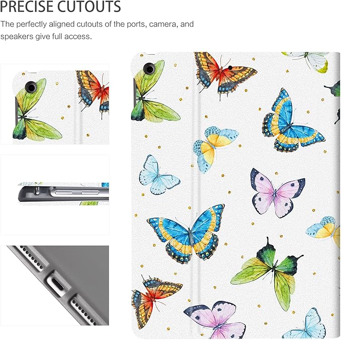 iPad 9th Generation Case, iPad 8th Generation Case, iPad 7th Generation Case, iPad 10.2 Case Kids Girl Boy iPad Case 9th Generation Multi-Angle Viewing Adjustable Stand Auto Wake/Sleep, Butterfly