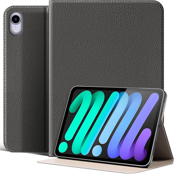 Case for iPad mini 7 (A17 Pro) 2024, iPad mini 6th Generation 2021, Leather Protective Shockproof Smart Cover Adjustable Stand - Auto Wake/Sleep and Multiple View Angles, Dark Gray