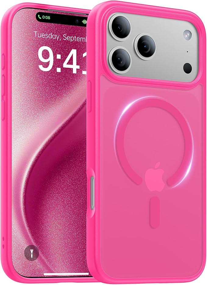 Magnetic for iPhone 17 Pro Case,[Anti-Slip][Compatible with MagSafe][Military Grade Drop Protection] Shockproof Protective Translucent Matte Phone Case for iPhone 17 Pro Case,Hot Pink