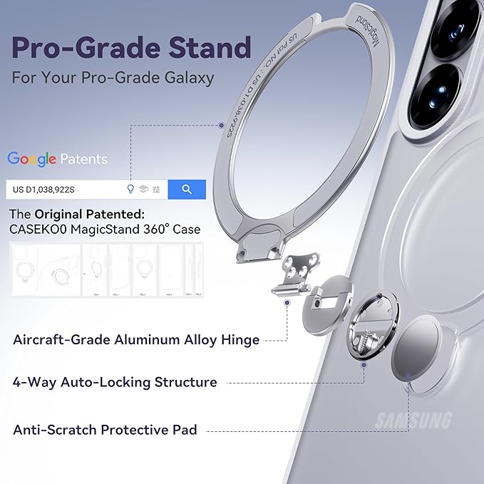 CASEKOO White for 26U Case with 360 Spin Magnetic Stand [Fit for MagSafe] [18FT MIL-STD Protection] Shockproof Invisible Ring Holder Matte s26U Phone Case 6.9''