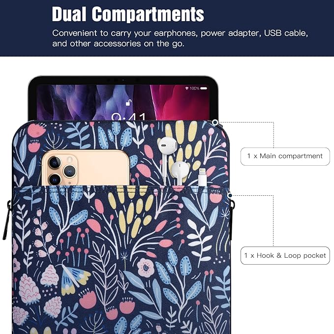 TiMOVO 9-11" Tablet Sleeve Bag for iPad 11-inch A16 2025, iPad 10.9"/10.2"| Air 11 Inch/5th/4th Gen. 10.9", Galaxy Tab A9+/A11Plus 11", Protective Bag Fit Smart Keyboard, Colorful Flower