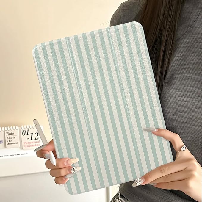 Lovmooful Compatible for iPad 11th 11-Inch A16 (2025),iPad 10 (10.9-Inch,2022 Model,10th Generation) Case with Pencil Holder Cute Striped Aesthetic Design Soft TPU Trifold Stand Protective-Green