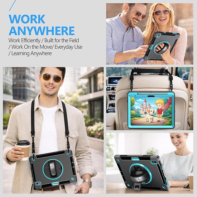 Case for iPad (A16) 11th/10th Generation Case: Protective Cover for iPad 11th Gen 11 Inch 2025 &10th Gen 10.9" 2022 with Screen Protector- Stand- Shoulder Strap- Handle- Pencil Holder-Mint Green