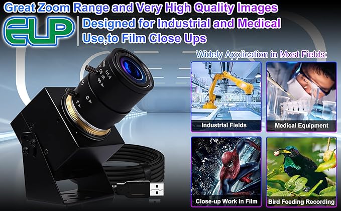 ELP 4K USB Camera with Microphone Manual Zoom Webcam 2.8-12mm Variable Focus PC Webcamera Mini UVC USB2.0 IMX317 USB Security_Camera 8mp Industrial Close-up Web_Cameras for Computer Raspberry Pi