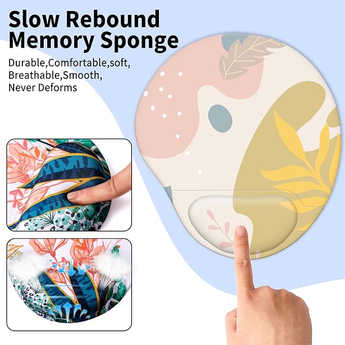 Ergonomic Mouse Pad with Wrist Support,Cute Mouse Pads with Wrist Rest,Comfortable Mouse Pad for Home Office Gaming Working Computers Laptop,Pain Relief with Non-Slip PU Base (Leaf Fantasy)