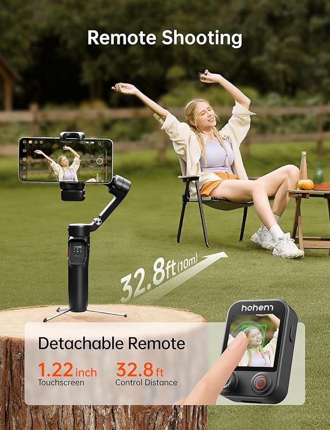 Hohem iSteady V3 Ultra Gimbal Stabilizer for iPhone, AI Tracker with Light, 1.22" Full-color Touchscreen Remote Control, Built-In Extension Rod & Tripod, 360° Infinite Tracking, Video Recording, Black
