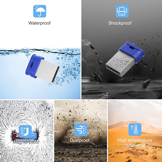K&ZZ 16GB Mini Flash Drive 10 Pack 16 GB Small USB Flash Drives with Lanyard 16G Low Profile USB Drive Gig Thumb Drive Memory Stick (16GB, Blue)
