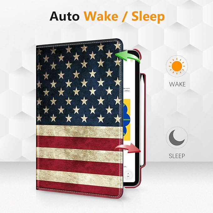 Fintie Rotating Case for iPad Air 11-inch M4/M3/M2 (2026/2025/2024), iPad Air 5th (2022) / 4th Generation 10.9 Inch - 360 Degree Rotating Protective Stand Cover with Pencil Holder, US Flag
