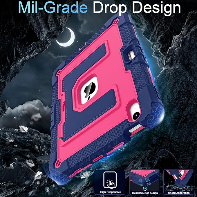 for iPad Air 11 Inch M4 (2026) /M3 (2025) /M2 (2024) iPad Air 5th/4th Generation Case 10.9 Inch (2022/2020),Military Grade Shockproof iPad Case Air 11 Inch with Pencil Holder, Navy Pink