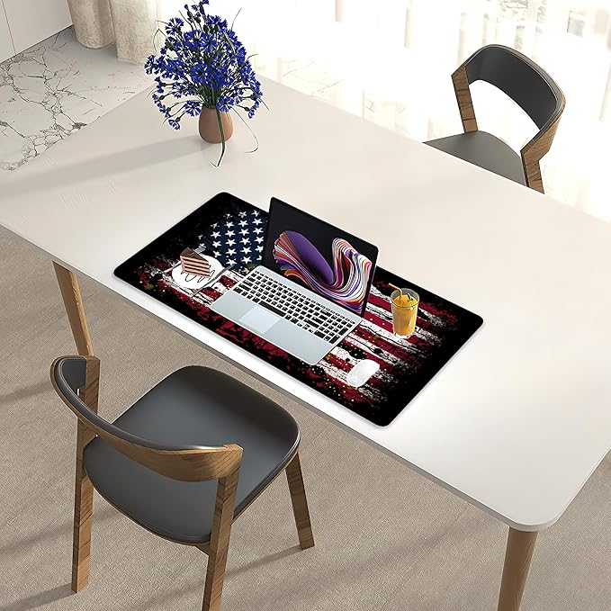 Desk Mat,American Flag Jesus Cross Mouse Pad Large Gaming for Desk,Non-Slip Rubber Base Mousepad,31.5x15.7 Inch for Office Home Work & Game