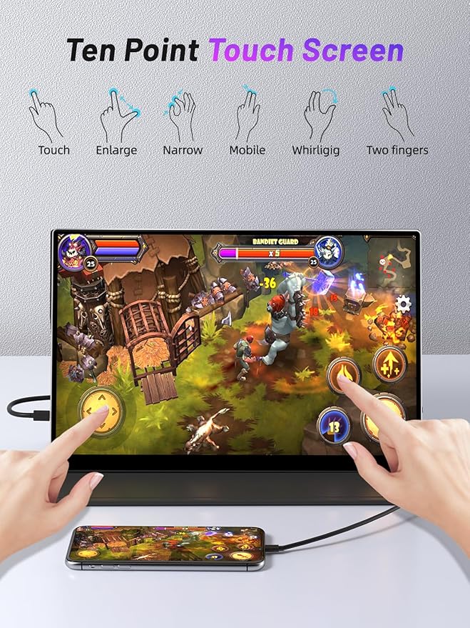 Portable Monitor Touchscreen 15.6" 4K UHD 3840X2160 100000:1 OLED 10-Point Touch Screen Laptop Monitor, with Protective Case, HDMI USB C Travel Monitor for Phones, PS5/4, Xbox, Switch