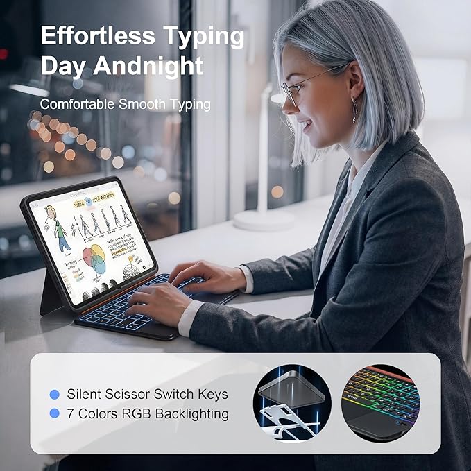 WIWU for iPad Case with Keyboard Air 11 Inch M4 2026 A16 10th Gen Magnetic Detachable Keyboard Case Adjustable Stand Backlit Keys Touchpad (Grey, for iPad 11/10/Air 5/4/11"(M2/M3/M4) Pro 11" 4/3/2/1)