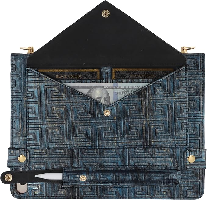 Handbag Case for iPad mini 5th 4th 3rd 2nd 1st Generation (Prior to 2019) - Techcircle Vintage Pattern Crossbody Folio Stand Wallet Case with Pencil/Card Holder, Hand Grip/Shoulder Strap, Retro Navy